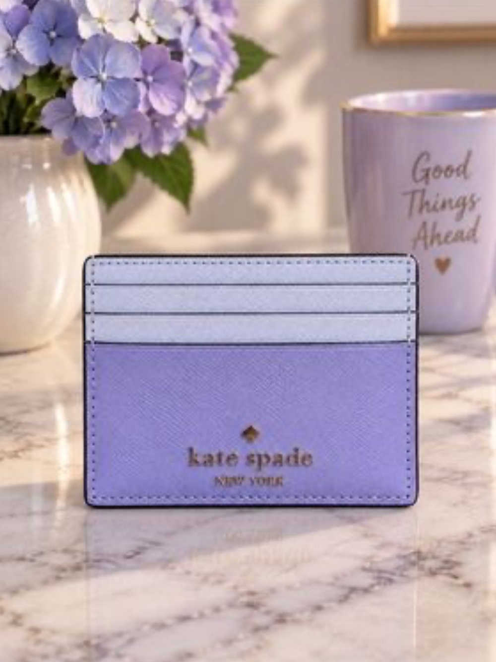 kate spade Madison Colorblock Saffiano Leather Card Holder/Evening Blue